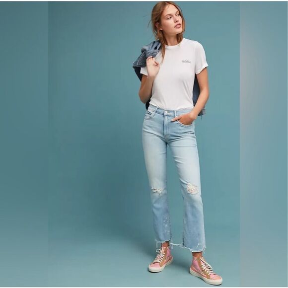 MOTHER Light Blue The Dutchie Ankle Nice Shot Faded Distressed Jeans Size 26 - Picture 9 of 9